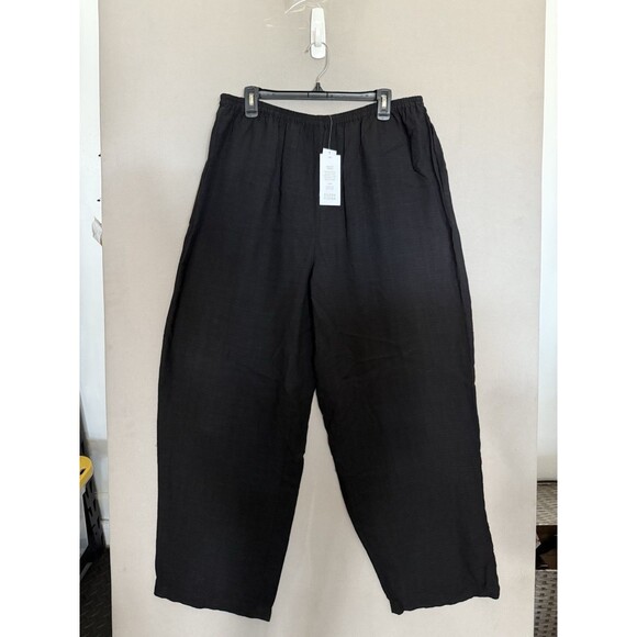 EILEEN FISHER Washable Crepe Wide Leg Pant 2XL Black Linen Blend Lagenlook New - Picture 12 of 13